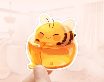 Bee inside Jar of Honey Sticker, Journal Sticker, Bug Decal, Waterproof vinyl, Bee Stickers, Bumblebee Sticker, Honeybee, Funny Stickers