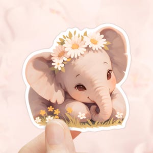 Pegatina de elefante adorable, vinilo resistente al agua, pegatina de elefante para guardería, pegatinas de animales bonitos, pegatina para botella de agua, primavera, tema de jungla