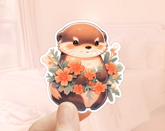 Cute Otter Sticker, Vinyl Sticker, Floral Stickers, Laptop Sticker, Tumbler Sticker, Animal Stickers, Waterproof Sticker