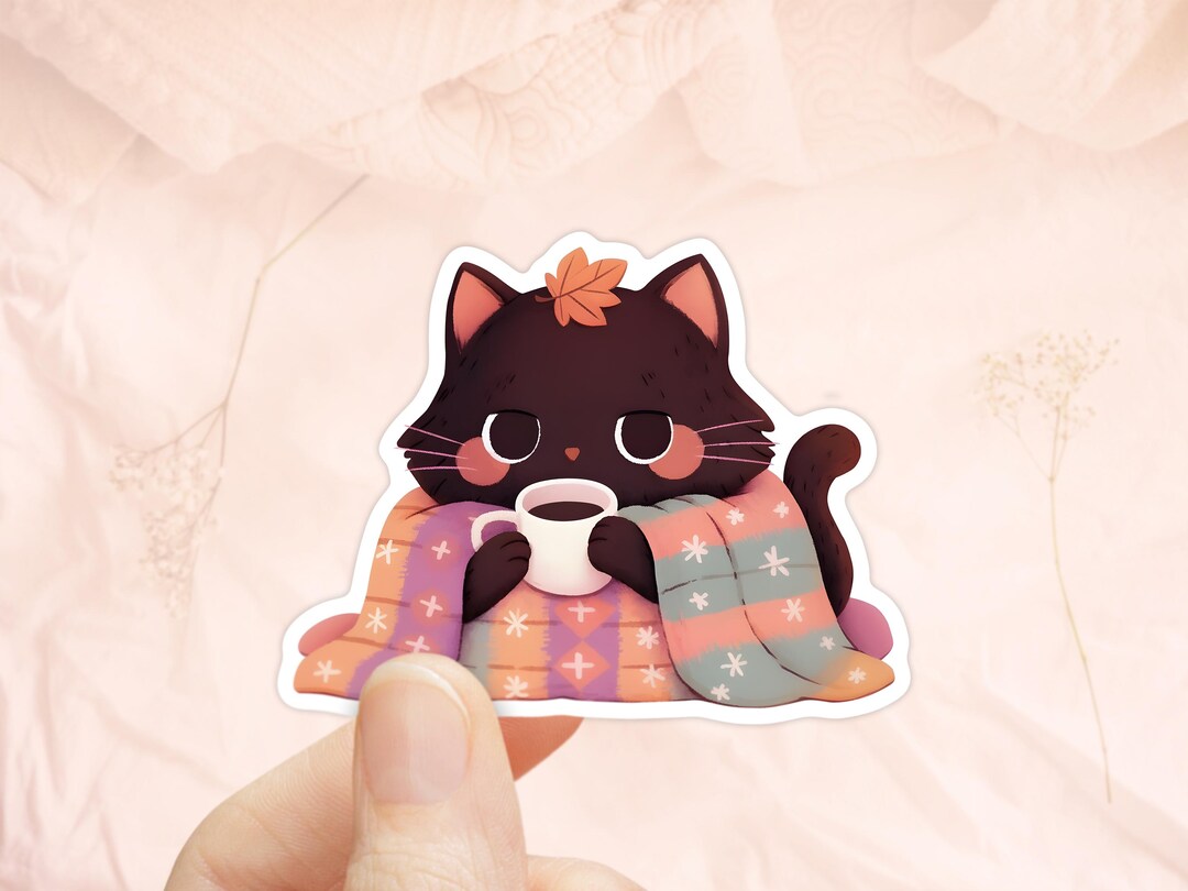 Comfortable Cat Sticker Cozy Cat Wrapped in a Blanket Sticker, Waterproof Sticker, Cozy Sticker ...