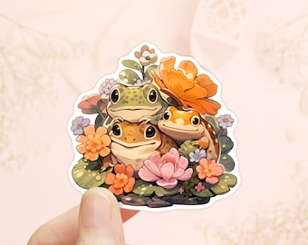 Floral Frogs Sticker, Tumbler Sticker, Cute Animals Stickers, Vinyl Waterproof Stickers, Silly Frog, Journal Sticker