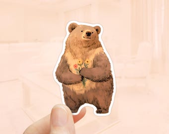 Brown Bear Wildlife Sticker, Adorable Woodland Animal, Waterproof Vinyl Sticker, Grizzly Bear, Cute Animal Sticker, Water Bottle Sticker