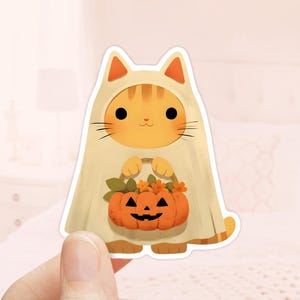 Cute Cat Ghost Vinyl Sticker, Waterproof sticker, Halloween