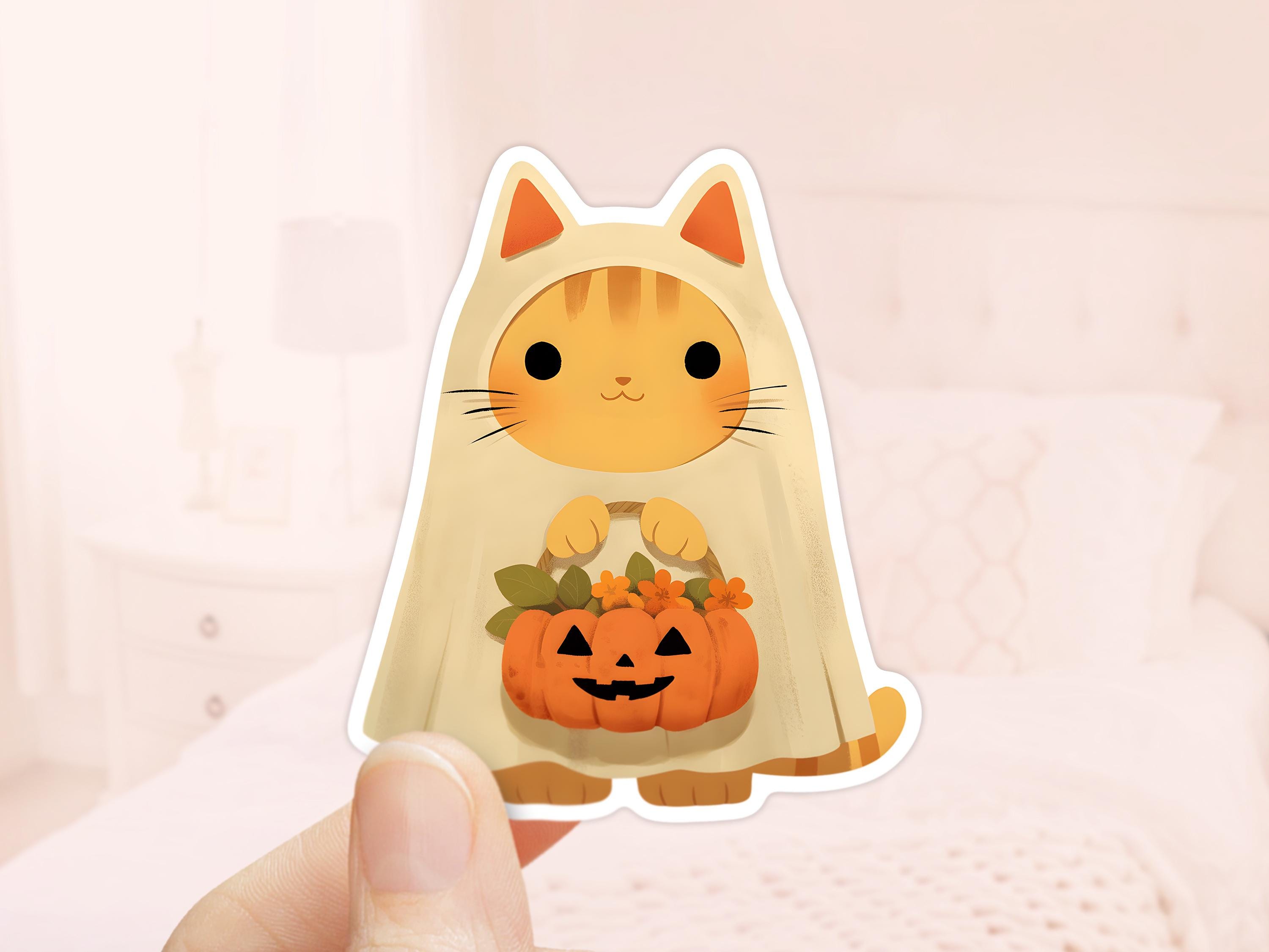 Cute Cat Ghost Vinyl Sticker, Waterproof Sticker, Halloween - Etsy