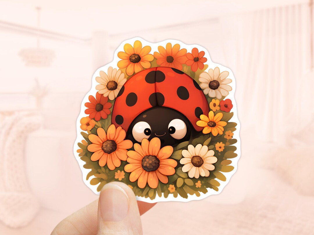 Floral Ladybug Sticker, Laptop Sticker, Bug Decal, Waterproof Stickers ...