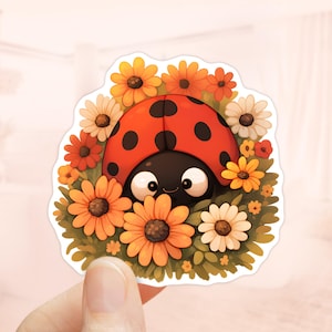 Sticker coccinelle floral, Sticker pour ordinateur portable, Sticker bug, autocollants imperméables, Sticker coccinelle, Sticker fleurs sauvages, automne, cadeaux coccinelle