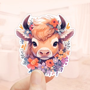Pegatina de vaca de las tierras altas, pegatina del ordenador portátil, amante de los animales, pegatinas impermeables, pegatinas del planificador, pegatinas de vaca, pegatina Kindle, escocés