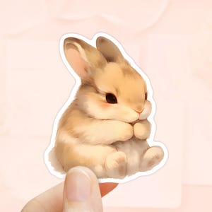 Pegatina de conejito sentado, pegatina para portátil, pegatinas de conejito, vinilo impermeable, pegatinas para chicas, pegatinas para Kindle, pegatinas de animales, estética