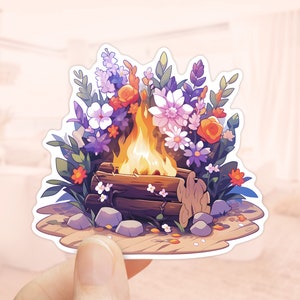 Adesivo floral para fogueira, adesivos de vinil, adesivos para garrafa de água, aventura para caminhadas, floresta, adesivos para acampamento, laptop, álbum de recortes