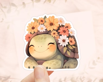 Cute Turtle Sticker, Waterproof Vinyl, Spring Flowers, Hydro Sticker, Turtle Sticker, Flower Stickers, Turtle Lovers, Floral Turtle Sticker