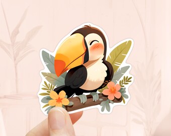 Cute Toucan Sticker, Waterproof Vinyl, Jungle Sticker, Cute Animal Sticker, Tropical Birds Stickers, Laptop Sticker, Nursery Toucan Decal