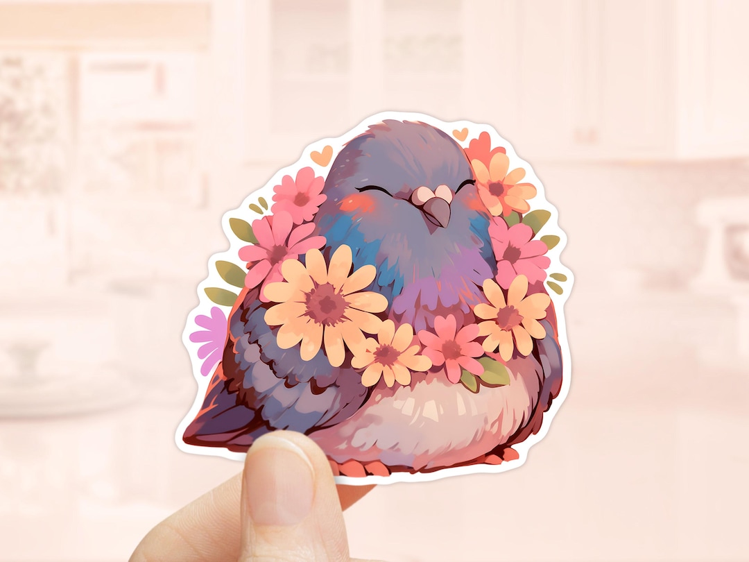 Cute Floral Pigeon Sticker, Waterproof Laptop Sticker, Kindle Stickers ...