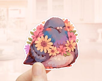 Cute Floral Pigeon Sticker, Waterproof Laptop Sticker, Kindle stickers, Bird Decal, Pigeon Stickers, Bird Lovers Gits, Cute Animal Sticker