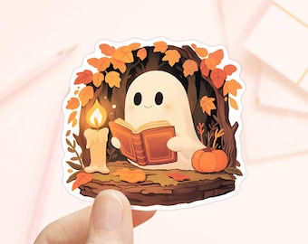 Cute Bookish Ghost Sticker, Ghost Sticker, Bookish Sticker, Fall Bookish Aesthetic, Ghost Reading, Kindle Sticker, Halloween