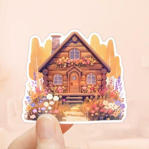 Cozy Cabin Herbst Aufkleber, wasserdichtes Vinyl, Cottagecore, Herbstaufkleber, Hüttenaufkleber, Hygge-Aufkleber, rustikal, Waldland