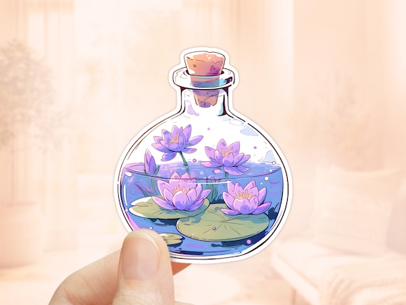 Water Lily Potion Sticker, July Birth Flower, Waterproof Vinyl, Potion Bottle, Magic Potion Sticker, Birth Flowers Sticker, Pond lily