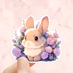 Süßer Hase mit Blumen Aufkleber, Laptop Aufkleber, Tiere Liebhaber, wasserfeste Aufkleber, Journal Aufkleber, Ostern, Kindle Aufkleber, Frühlingssaison
