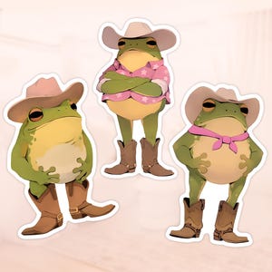 Juego de pegatinas de ranas vaqueras, pegatinas de rana divertida, pegatinas del oeste, pegatinas de rana con sombrero de vaquero, pegatinas de campo, pegatinas para botellas de agua, pegatinas de sapo de campo