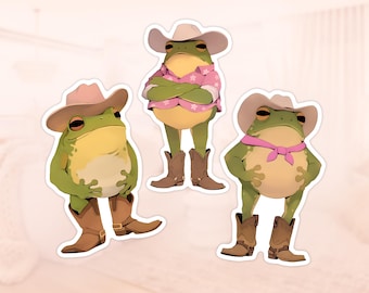 Cowboy Frogs Sticker Set, Funny Frog Sticker, Cute Western Sticker, Frog Cowboy Hat, Country Stickers, Water Bottle Sticker, Country Toad