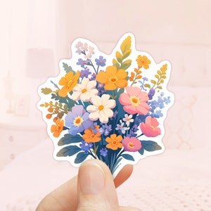 Sticker fleurs bohèmes printanières, Sticker imperméable, Sticker bouteille d'eau, Sticker pour journal, bouquet de fleurs, Sticker esthétique en vinyle