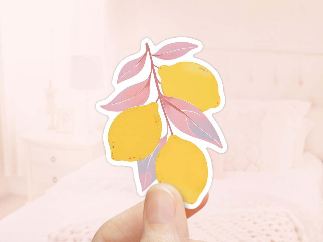 Pink Pastel Lemons Sticker, Waterproof Vinyl, Lemon Fruit Sticker ...