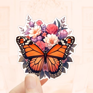 Bloemen monarchvlinder sticker, dagboek sticker, waterdichte sticker, herfst stickers, vlinders sticker, laptop sticker, herfst seizoen