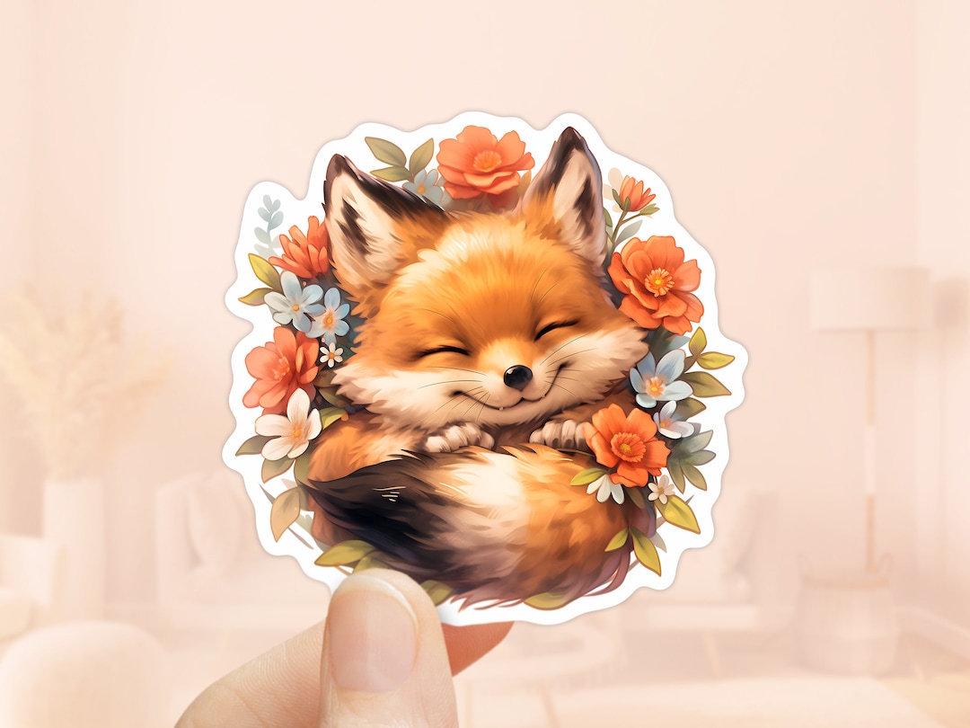 Cute American Red Fox Sticker, Laptop Sticker, Animals Lover