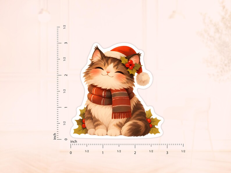 Maine Coon Christmas Sticker, Waterproof Vinyl Sticker, Cat Santa Hat ...