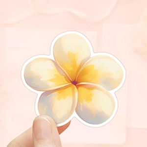 White Plumeria Flower Sticker, Waterproof Vinyl, Floral Plumeria Decal, Tropical Sticker, Hawaiian Flower, Summer Season, Beach Sticker
