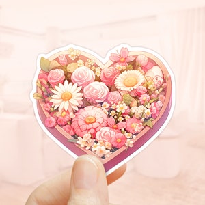 Adesivo de caixa floral de chocolates, adesivos Stanley, adesivo de diário, amor, adesivo de flores, caixa em formato de coração, adesivo de dia dos namorados
