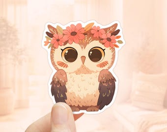 Cute Owl Sticker, Fall Stickers, waterproof sticker, Great Horned Owl Sticker, Owl Lover Gift, Cute Animal Stickers, Woodland Nursery
