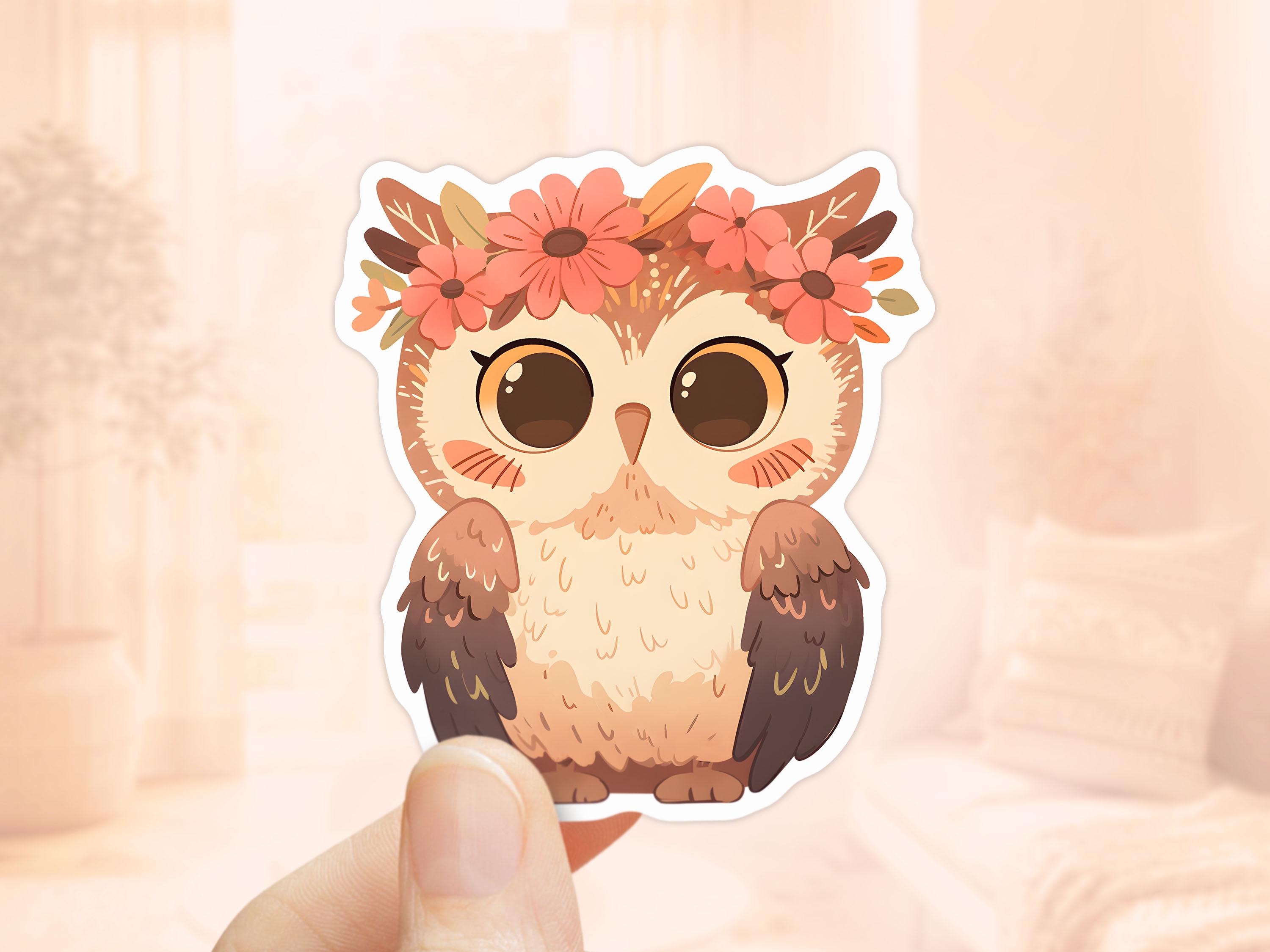 Cute Owl Sticker, Fall Stickers, waterproof sticker, Great Horned Owl Sticker, Owl Lover Gift, Cute 