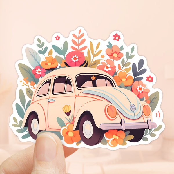 Floral Beetle Car Sticker, Flowers Stickers, Girly Car sticker, Tumbler Stickers, Car Decal, Gift For Her, Hippie, Boho