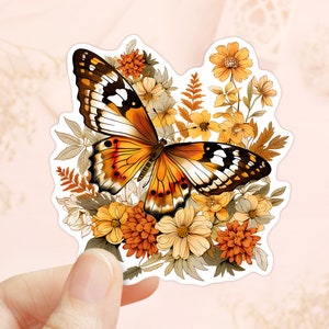 Adesivo de borboleta, adesivo de flores de outono, adesivo para laptop, adesivo à prova d'água, adesivo de flor de vinil, temporada de outono, colheita