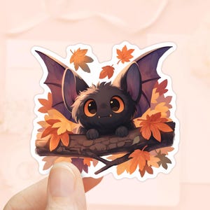 Niedlicher Fledermaus-Halloween-Aufkleber, wasserdichter Aufkleber, Herbstaufkleber, niedlicher Tieraufkleber, gruselige Jahreszeit, Fledermausaufkleber, Herbstblätter, Herbst