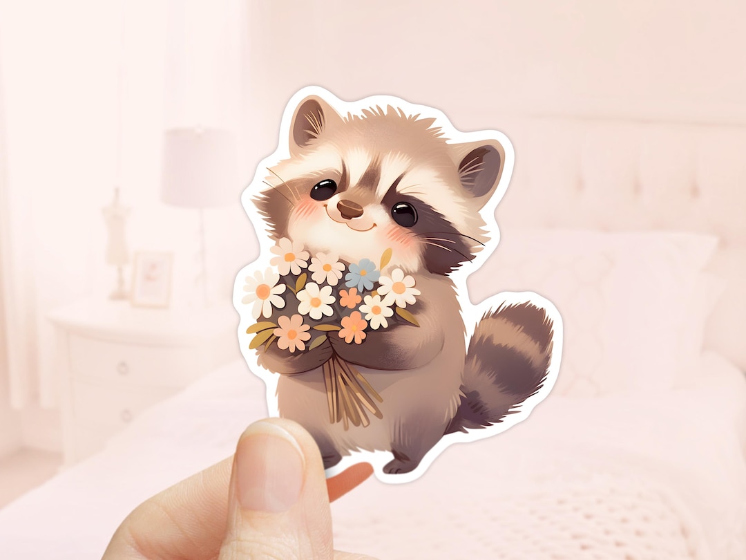 Cute Raccoon Sticker, Waterproof Vinyl, Woodland Animals, Cute Animal ...