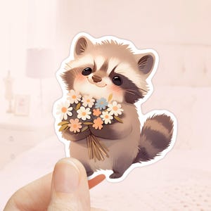 Pegatinas de mapache adorables, vinilo resistente al agua, animales del bosque, pegatinas de animales adorables, pegatinas de mapache, pegatinas para portátil, pegatinas de animales divertidos