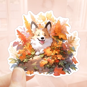 Herbst Corgis Hund Aufkleber, Ahornblätter, Herbst Saison, Herbst Aufkleber, Laptop Aufkleber, Becher Aufkleber, wasserdichte Aufkleber, Scrapbook Aufkleber