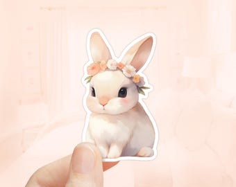 Sticker couronne de fleurs lapin, Sticker pour ordinateur portable, Stickers lapin, Vinyle imperméable, Stickers Girly, Sticker Kindle, Printemps, Esthétique