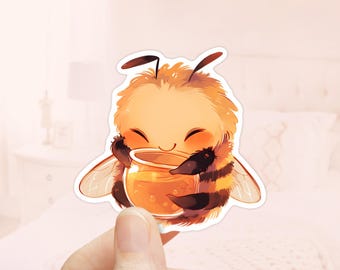 Fluffy Bumblebee with Honey Sticker, Journal Sticker, Bug Decal, Waterproof vinyl, Bee Stickers, Bumblebee Sticker, Honeybee