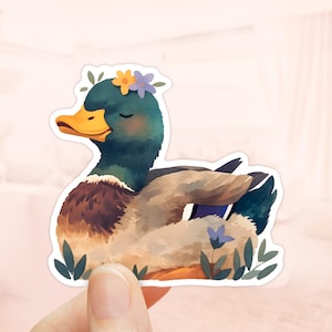 Pegatina de pato real, vinilo resistente al agua, pegatinas de pájaros, pato del bosque, pegatina de animal bonito, pegatina de diario, regalo para amantes de los patos, calcomanía de pato real