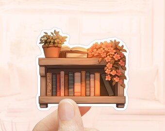 Sticker boekenplank herfst, sticker boeken, cadeaus boekenliefhebbers, Kindle-stickers, stickers lezen, sticker hydro, sticker waterfles, herfst