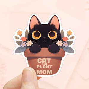 Katzen und Pflanzenmama Aufkleber, Katze im Blumentopf, wasserdichtes Vinyl, Katzenmama Geschenke, niedliche Katzenaufkleber, Laptop Aufkleber, Katzenliebhaber