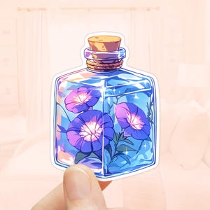 Adesivo de poção de flores de glória da manhã, flor de nascimento de setembro, vinil à prova d'água, frasco de poção, adesivo de poção mágica, adesivo de flores de nascimento