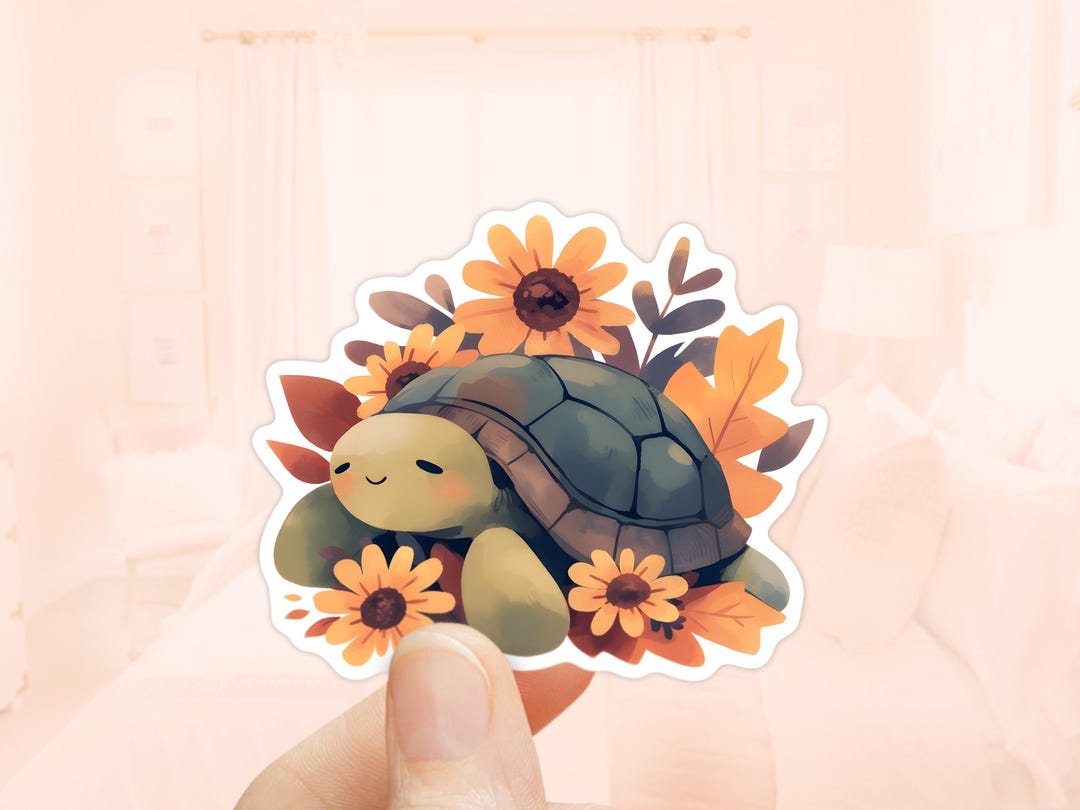 Fall Turtle Sticker, Waterproof Vinyl, Fall Stickers, Floral Turtle ...