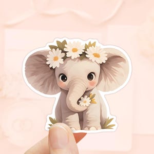 Pegatina de elefante bebé, vinilo resistente al agua, pegatina de guardería de safari, pegatina de elefante, pegatinas de animales bonitos, pegatina de botella de agua, tema de jungla