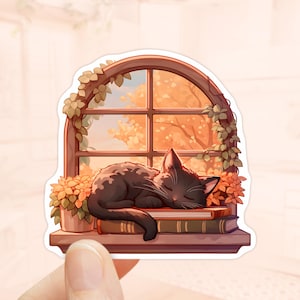 Adesivo de janela de outono de gato preto, adesivos de outono, vinil à prova d'água, adesivo de bruxa, adesivos Kindle, mágico, Halloween, gatos