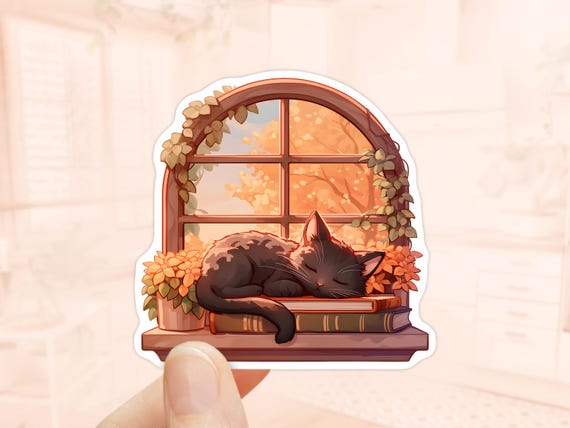 Black Cat Autumn Window Sticker, Fall Stickers, Waterproof Vinyl, Witchy Sticker, Kindle Stickers, Magical, Halloween, Cats