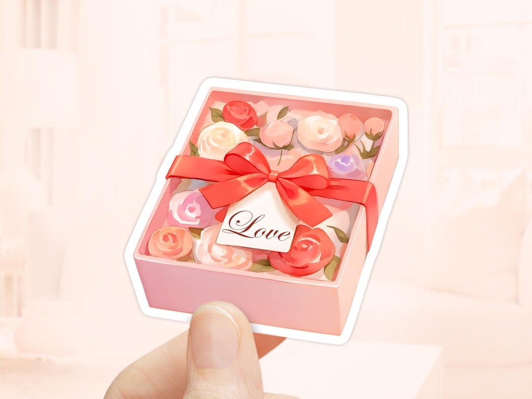 Roses Box With Bow Sticker, Valentines Day Sticker, Waterproof Vinyl ...