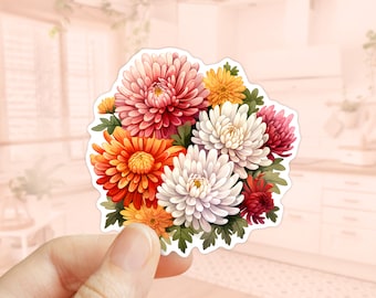 Autocollant de mamans de jardin, autocollant de fleurs de chrysanthème, autocollant de vinyle, autocollants de scrapbook, autocollant de planificateur, autocollant décoratif, résistant à l’eau